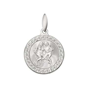 Silver zodiac sign "Gemini" with cubic zirconias 