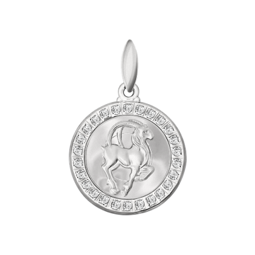 Silver zodiac sign "Capricorn" with zirconia 