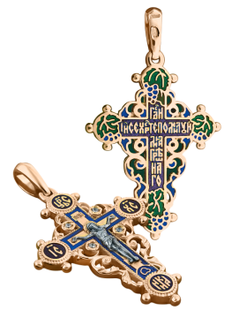 Orthodox cross pendant "Crucifixion Of Christ" in gold-plated silver 