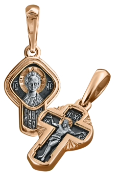 Orthodox cross pendant "The Crucifixion Of Christ", "Immanuel" in gold-plated silver 