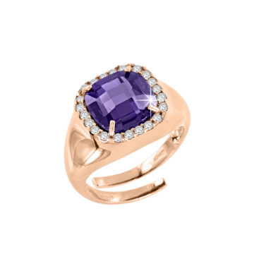 Gold-plated silver and rhodium ring with zirconia and amethyst 