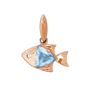 Pendant in red gold of 585 assay value with blue topaz 