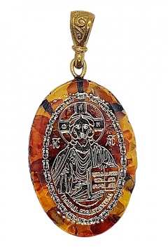 Icon pendant "Jesus Christ" with amber and jewelry resin 