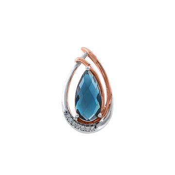 Pendant in red gold of 585 assay value with diamond and London blue topaz 
