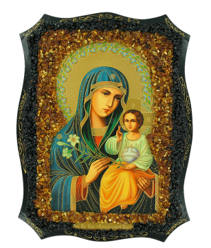 Orthodox icon "Unfading blossom" decorated with natural amber 