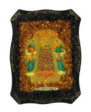 Русская православная икона "Прибавление ума" натурального янтарем 