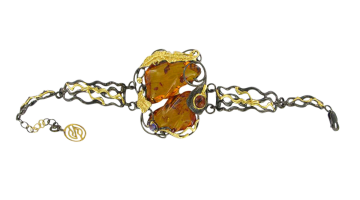 Armband aus Silber 925°, Rotgold vergoldet mit Bernstein 