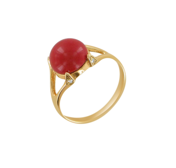 Gold-plated silver and rhodium ring with coral and zirconia 