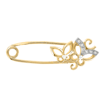 Brooch in yellow gold of 585 assay value with zirconia 