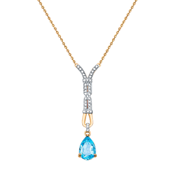 Bracelet and necklace in red gold of 585 assay value with zirconia, blue Topaz 