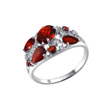 Damen-ring aus 925er Sterling Silber mit Granat, Zirkonia 