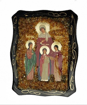 Russian Orthodox Icon decorated with genuine amber 
