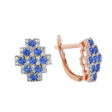 Earrings in red gold of 585 assay value with zirconia and sapphire 