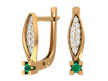 Earrings in red gold of 585 assay value with diamonds and emeralds 