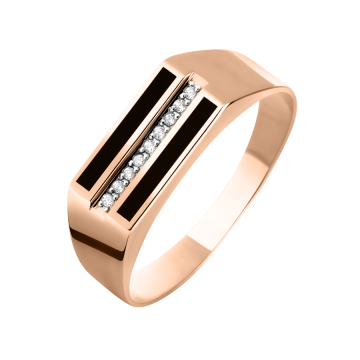 Herrenring aus Rotgold 585° mit schwarze Emaille, Zirkonia 