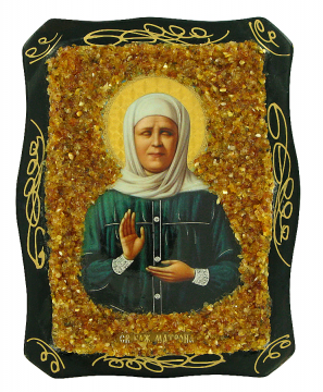 Icon "St. Matrona of Moscow" decorated with natural amber 