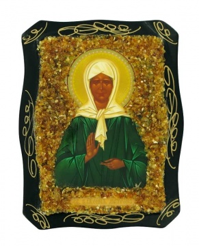 Icon "St. Matrona of Moscow" decorated with natural amber 