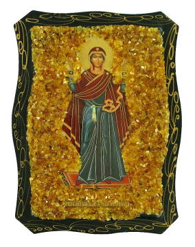 Orthodox icon "Indestructible wall" decorated with natural amber 
