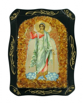Русская православная икона "Ангел-хранитель" с натуральным янтарем 