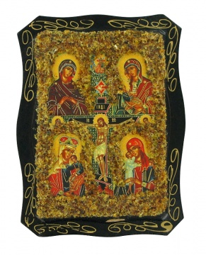 Russische orthodoxe Ikone "vierteilige", mit echtem Bernstein Geschmückt 
