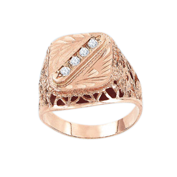 Man's ring in red gold of 585 assay value with zirconia 