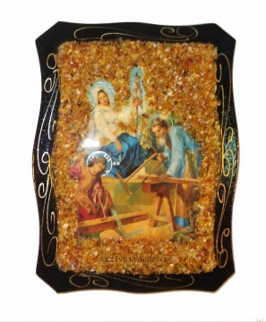 Russian Orthodox Icon decorated with genuine amber 