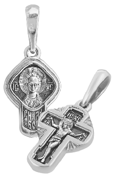 Orthodox cross pendant "The Crucifixion Of Christ", "Immanuel" in silver 