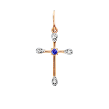 Anhänger Kreuz aus Rotgold 585 mit Brillanten, Saphir 