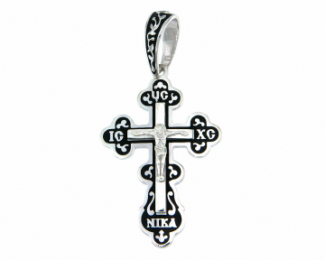 Orthodox cross pendant "Crucifixion of Christ" in silver 