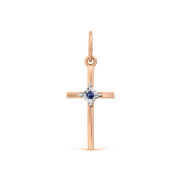 Pendant in red gold of 585 assay value with sapphire HTS 