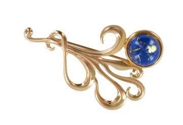Gold-plated silver  brooch with amber 