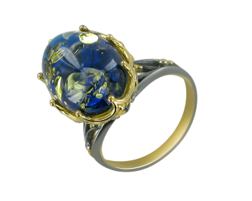 Vergoldete Damen-ring aus 925er Silber mit Bernstein und Zirkonia 