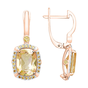Earrings in red gold of 585 assay value with topaz, zirconia 