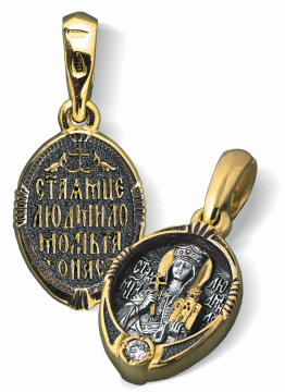 Orthodoxer Ikonenanhänger „St. Ljudmila“ aus Silber 925° mit Zirkonia, vergoldet 999° 