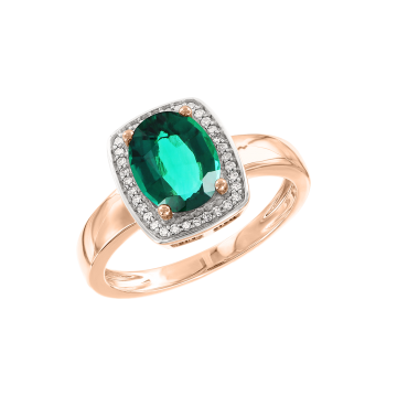 Lady´s ring in red gold of 585 assay value with diamonds and emeralds 