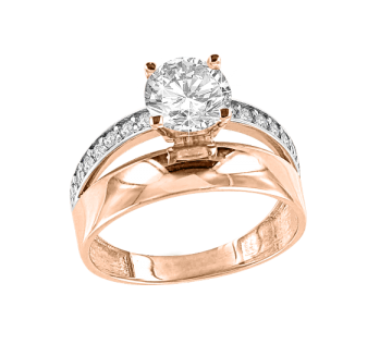 Женское кольцо из красного золота 585 пробы с фианитами 