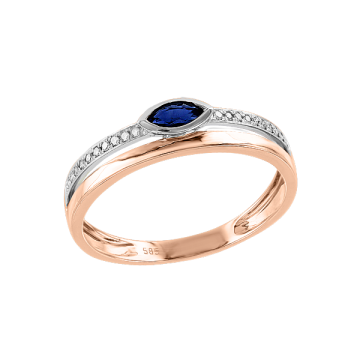 Lady´s ring in red gold of 585 assay value with diamonds and sapphire 