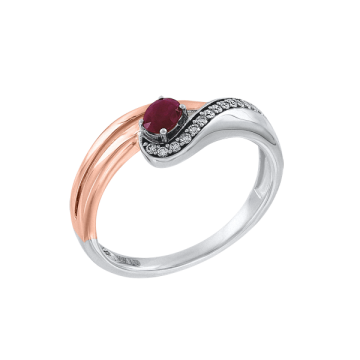 Lady´s ring in red gold of 585 assay value with diamonds and ruby 