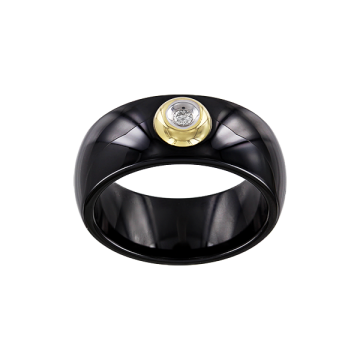Lady´s ring in black ceramics and yellow gold of 585 assay value with diamonds 