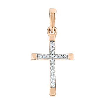 Kreuz Anhänger aus Rotgold 585° mit Brillanten 