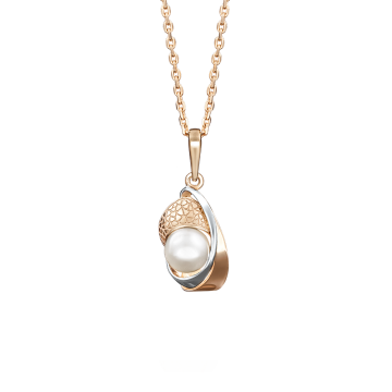 Pendant in red gold of 585 assay value with natural pearl 