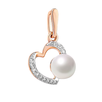 Anhänger aus Rotgold 585° mit Zirkonia und echte Perle 