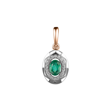 Pendant in red gold of 585 assay value with diamond and emerald 