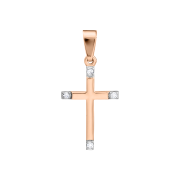 Kreuz Anhänger aus Rotgold 585° mit Zirkonia 