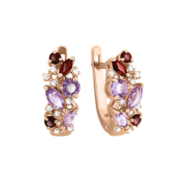 Ohrringe aus Rotgold 585° mit Amethyst, Zirkonia 