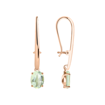 Серьги из красного золота 585 пробы с зелеными аметистами 