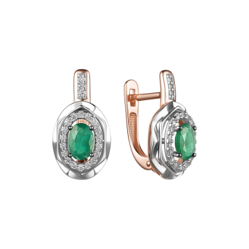 Ohrringe aus Rotgold 585° mit Smaragd, Brillanten 