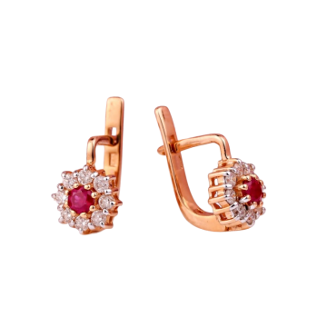Ohrringe aus Rotgold 585° mit Brillanten und Rubin 