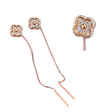 Goldene Fadenohrringe – 585er russisches Rotgold mit Zirkonia 