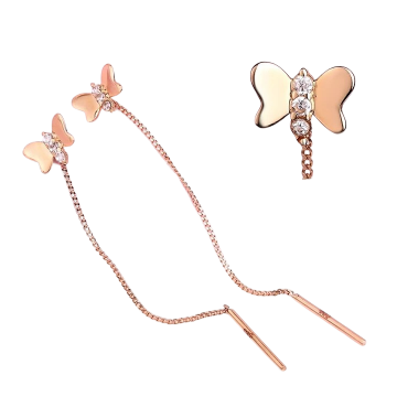 Gold Threader Earrings – 585 Red Russian Gold with Cubic Zirconia 